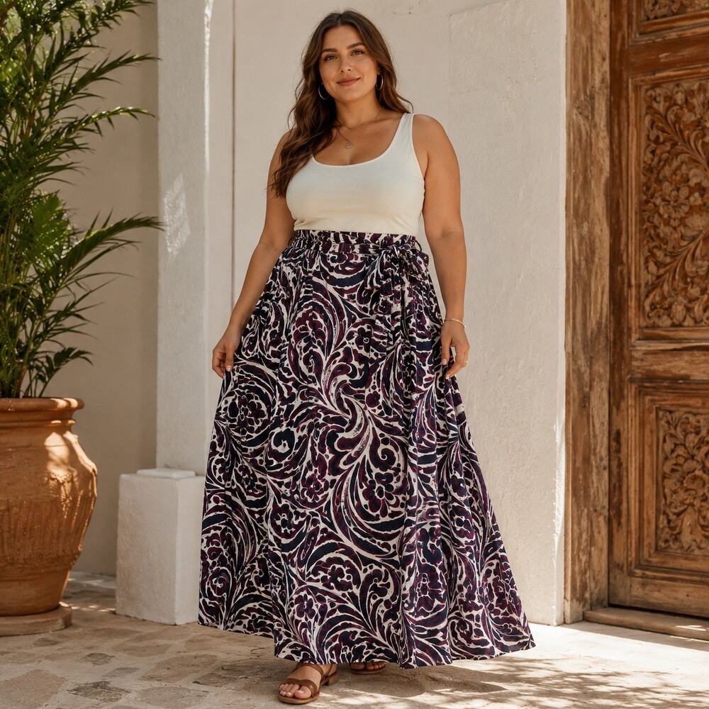 Moon Orchid Boho Maxi Skirt Sz L Cottagecore Festival Abstract Artsy Coastal